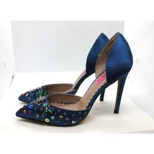 Betsey Johnson Mayson Blue Satin Bejeweled Stiletto Pumps sz 8.5M